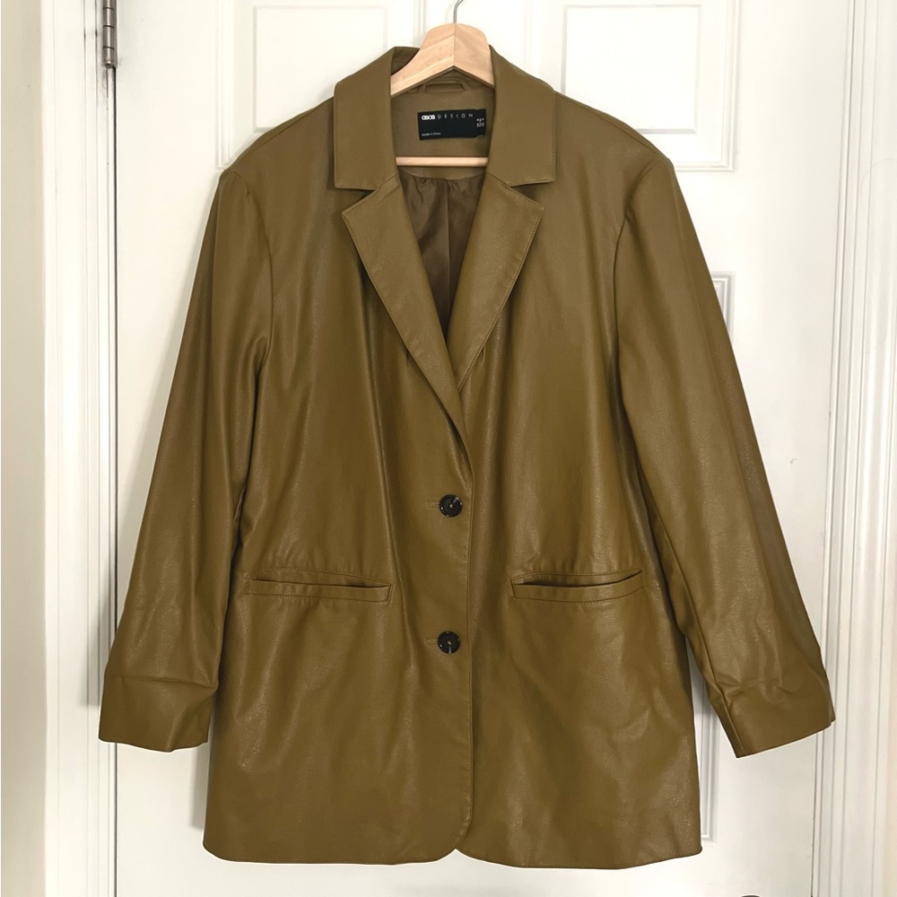 ASOS Design Olive Oversized Blazer Faux Leather | Size 4 Small